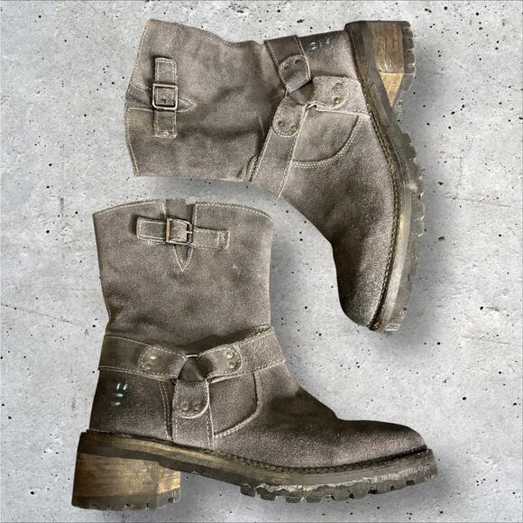 ROAN by Bed Stu Emerson Grey Suede Rust 7.5M Moto Motorcycle Soft - Picture 3 of 13